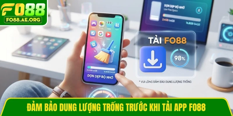 Đảm bảo dung lượng trống trước khi tải app Fo88