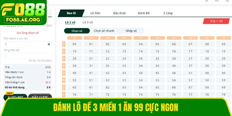 Đánh lô đề 3 miền 1 ăn 99 cực ngon