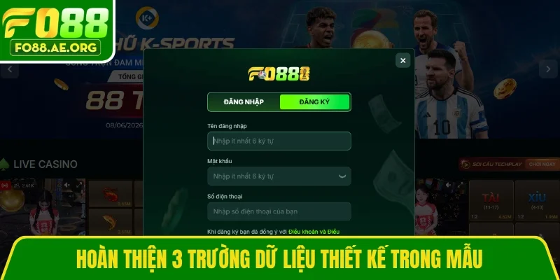 Hoàn thiện 3 trường dữ liệu thiết kế trong mẫu