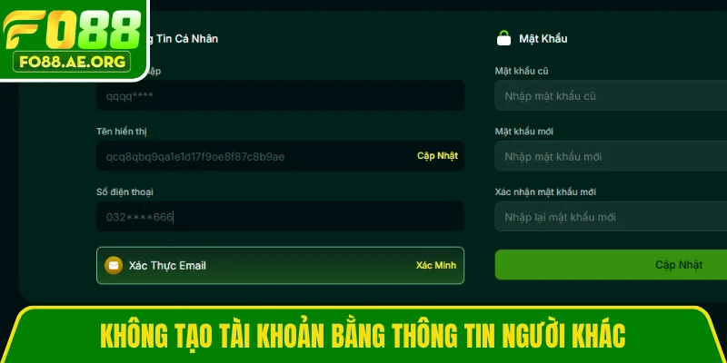 Không tạo tài khoản bằng thông tin người khác
