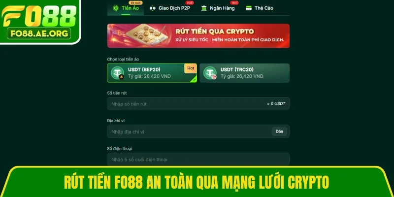 Rút tiền Fo88 an toàn qua mạng lưới Crypto