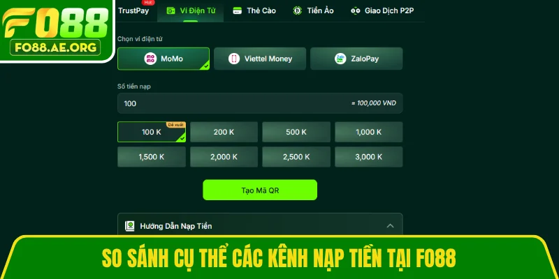 So sánh cụ thể các kênh nạp tiền tại Fo88